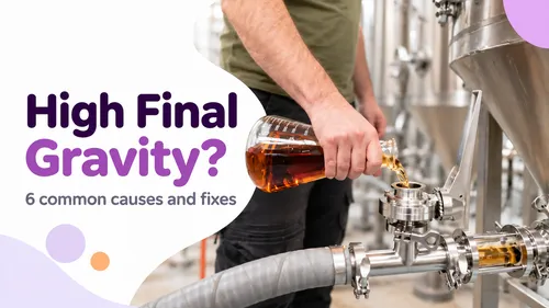 Brewer pouring a beer sample from a stainless steel fermenter valve to check a high final gravity